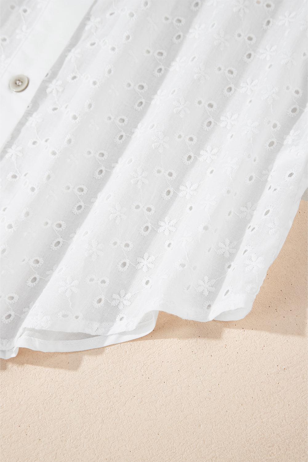 White Shirt Embroidered Eyelet Collared Neck Long Sleeve Blouse 100% cotton f33c5f0f-0290-441b-b6df-44f89c866173-Max Trendsi