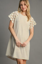 Umgee Mini Dress Round Neck Cut Out Short Sleeve Cotton Basic Style OATMEAL f3452e03-e079-4714-803e-631432db012c-Max Trendsi