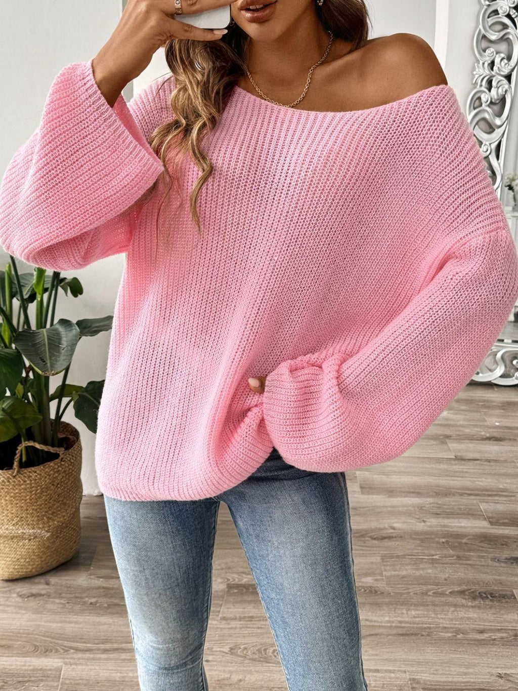Sweater Oversized Round Neck Long Sleeve Knitwear f35f537a-3110-4d8e-bbab-a4f74e94b51e-Max Trendsi