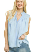 Umgee Sleeveless Textured Split Neck Top