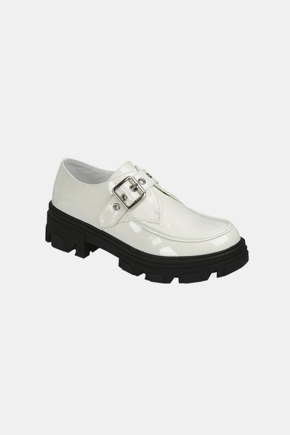 Forever Link Loafers USA Stock White Buckled Platform Lug Sole Shoes White f37decde-8f83-4f69-80f7-7d10675f8cae-Max Trendsi
