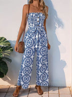 Perfee Jumpsuit Blue Floral Smocked Tube Strapless Wide Leg Belted High Waist f381d1d4-f537-4196-ab0c-f57c137d9a61-Min Trendsi