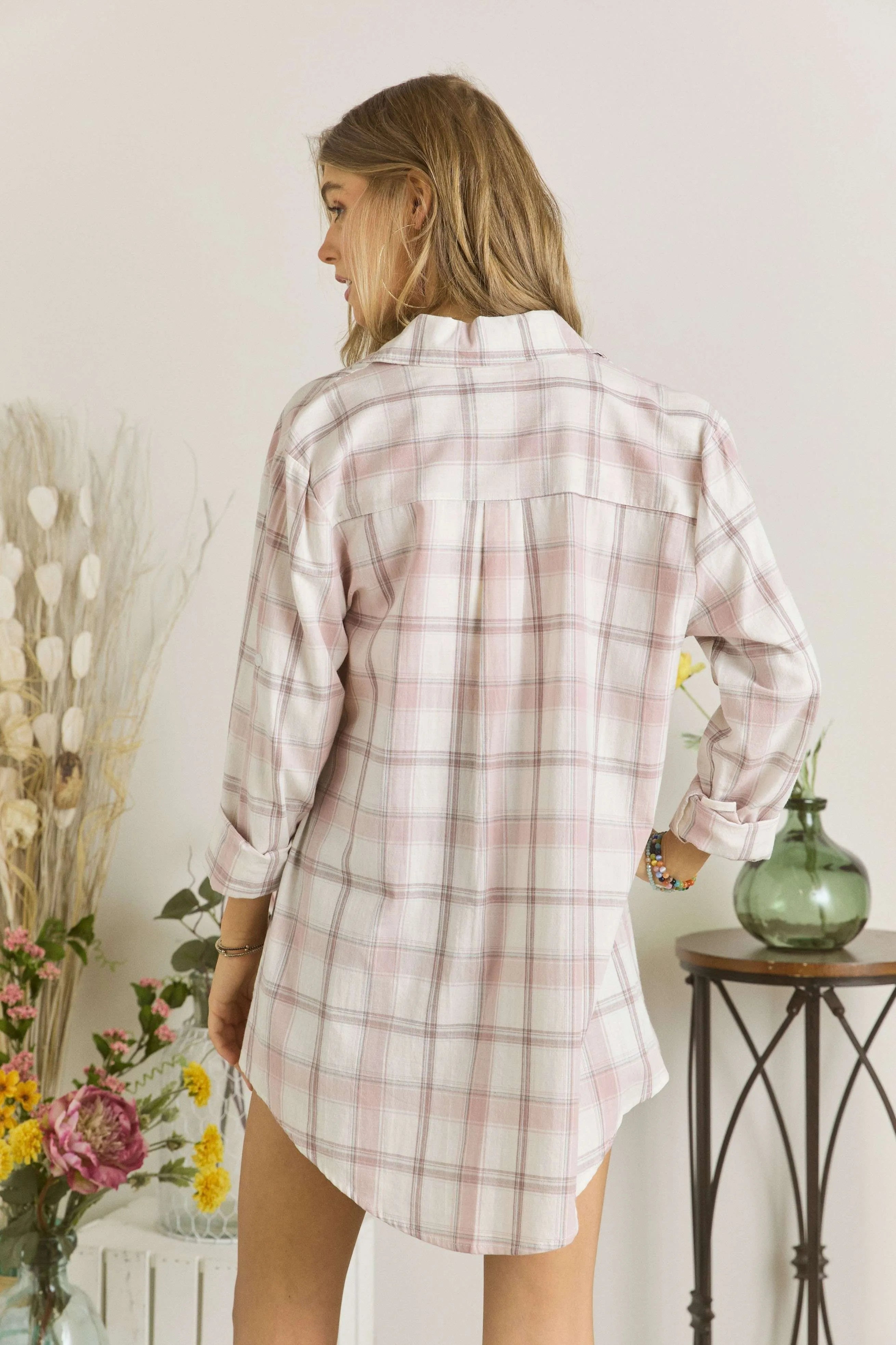ADORA Plaid Shirt Mauve Oversized Roll Tab Sleeves Cotton Top f385034d16ef411c835a89f6c8b13392-Max-Origin Trendsi