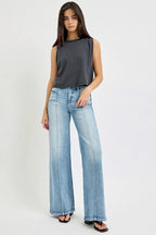 RISEN Jeans Women's Mid Rise Wide with Front Patch Pocket Medium Wash f3869056d1e344358cb38545b4d3d02f-Max-Origin Trendsi