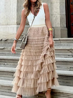 Ruffle Maxi Skirt Layered Mesh Tiered Elastic Waist f38c9772010549cbaaafccd016cbbece-Max-Origin Trendsi