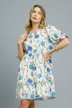 Umgee Mini Dress BabyDoll Pastel Blue Floral Striped Hem Ruffled Short Sleeve f39d521b-3736-440b-8299-04e11356e874-Max-Origin Trendsi