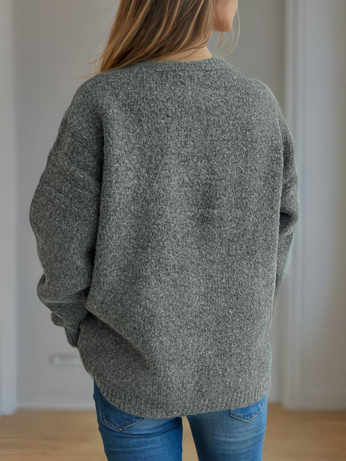 Cherry Sweater Round Neck Long Sleeve Casual Basic Knitwear f39e52f8-2092-4c96-8a5e-de4bebbf36fb-Max Trendsi