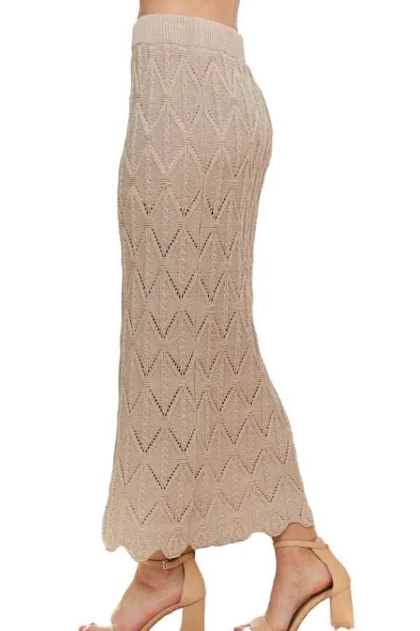 ADORA Skirt Knit Midi Pencil Beige Scallop Trim Detail Cable-Knit f3a0f75c6dec4d1789ee28424de60b50-Max-Origin Trendsi