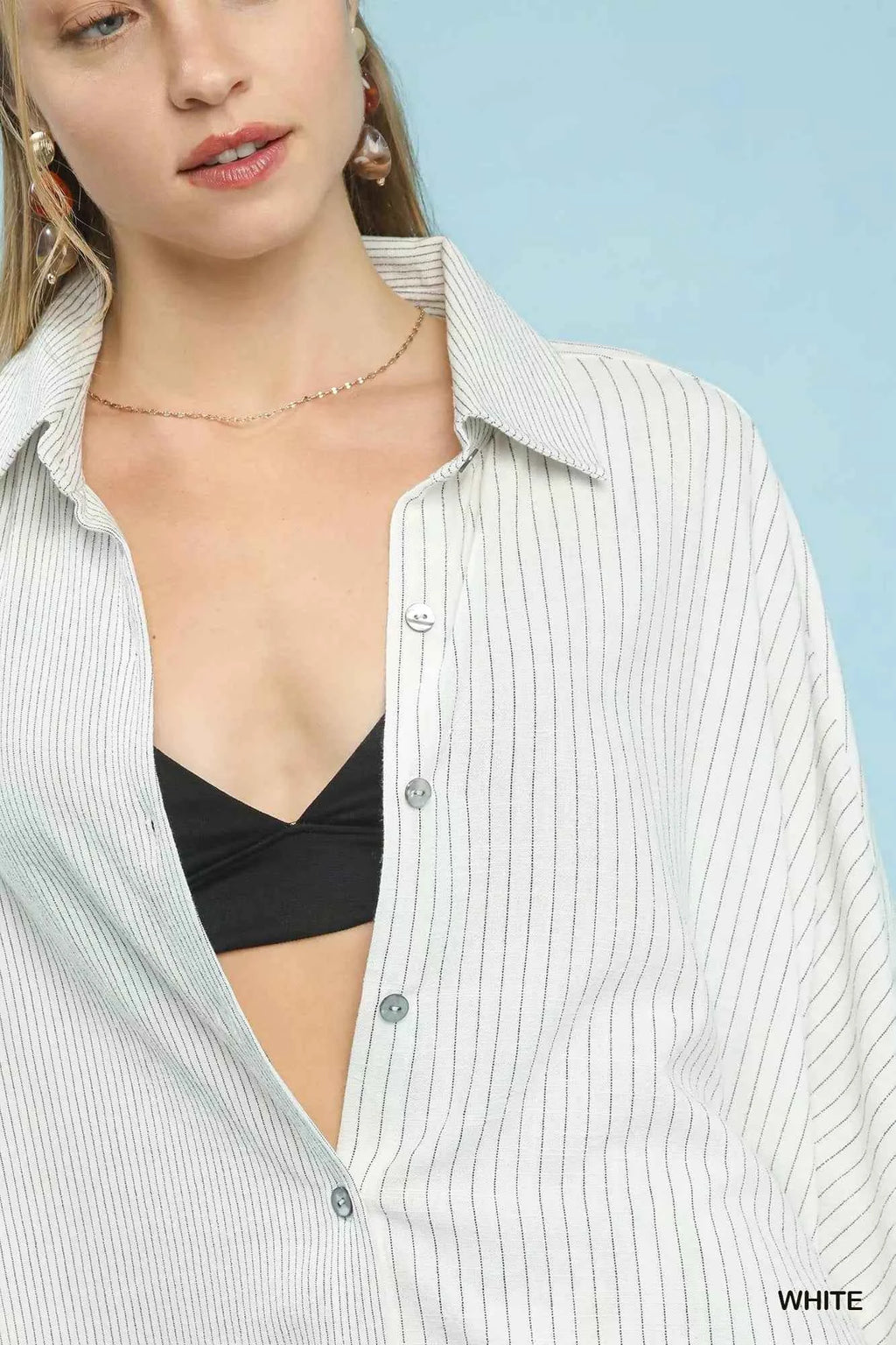 Umgee Shirt Oversized Striped White Short Sleeve Top f3b83f0e-80dd-4aa5-8048-442b806fd055-Max-Origin Trendsi