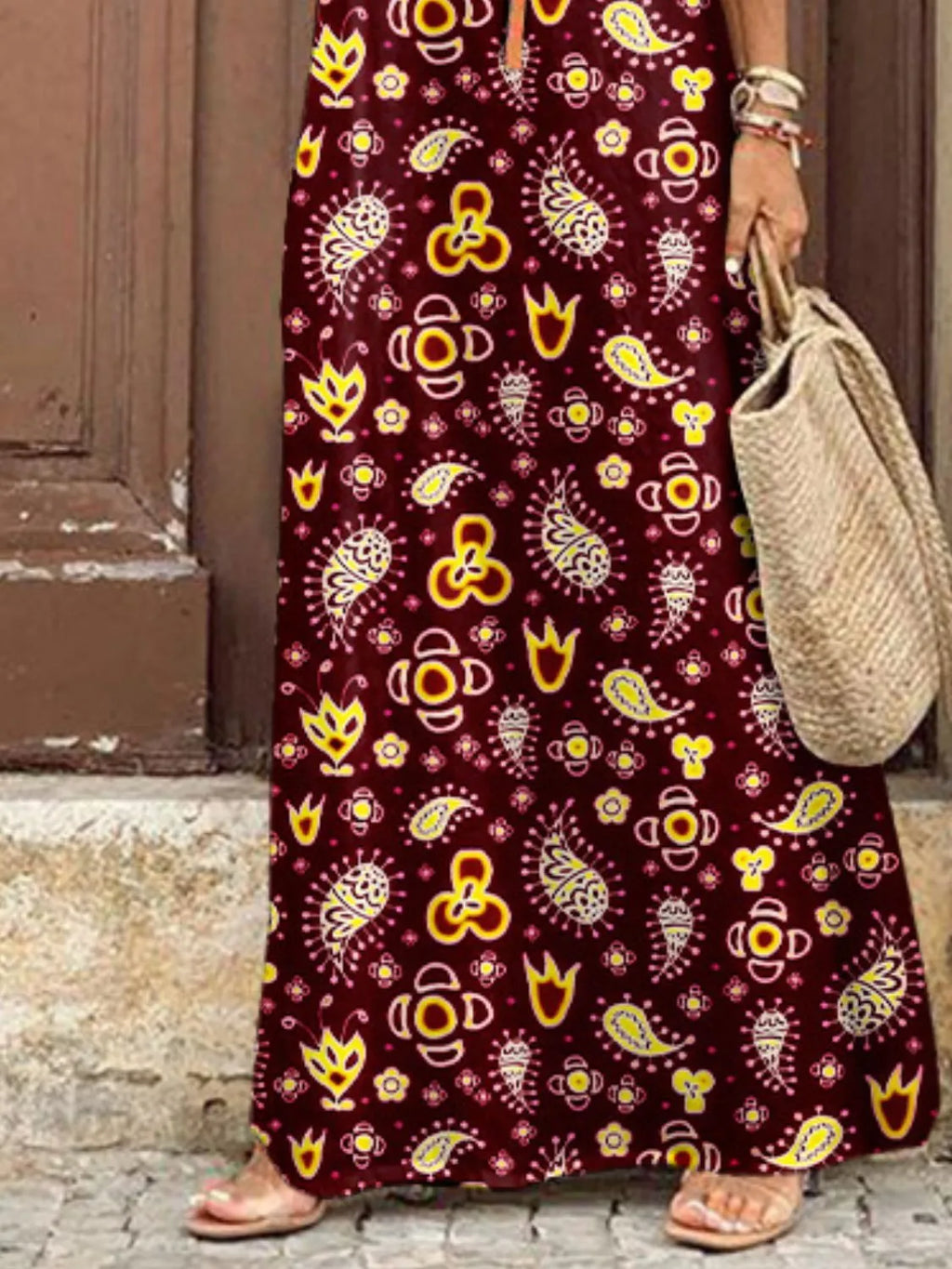 Maxi Dress Paisley Printed V-Neck Short Sleeve Boho Front Slit f3bfab56-6f0e-4e75-8d1a-3a00b2cd1784-Max-Origin Trendsi