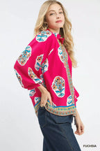 Umgee Womens Tunic Blouse Fuchsia Boho Floral Print Smocked Top f3c47988-10cf-4f68-9e03-61013b6d1d0e-Max-Origin Trendsi