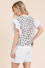 Lime 'N' Chili Top Ribbed Leopard Print Ruffle Detail Sleeveless White Blouse f3c5de943c484e38928e5fe01c730366-Max-Origin Trendsi