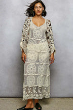 POL Crochet Knit Cardigan Gray Multi Open Front Floral Pattern f3c93509-7881-4737-8f4a-89a96eb9c147-Max-Origin Trendsi