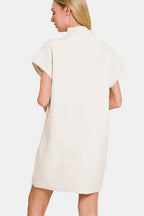 Zenana Sweater Mini Dress Short Sleeve Ivory Knit Front Pocketed High Neck f3cee2bf-701e-4892-9eb9-a6a993299654-Max Trendsi