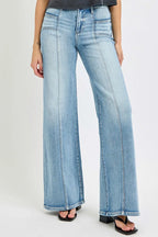 RISEN Jeans Women's Mid Rise Wide with Front Patch Pocket Medium Wash f3d68933d29e4305b3a2ee23453613c5-Max-Origin Trendsi