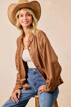 BiBi Corduroy Womens Shacket Camel Relaxed Fit with Back Pleat f3ddeb754f11483f9e135607383a326e-Max-Origin Trendsi