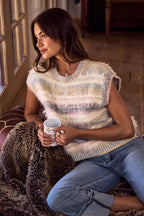 SO ME Cozy Sweater Top Womens Multi Color Stripe Soft Fuzzy Short Sleeve f3e048d2d5b34daeaff2778c0d2456f6-Max-Origin Trendsi