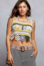POL Crochet Cami Top Cutout Flower Cropped Yellow Multi with Dangle Detail f3e08f3a-6075-4b43-8eff-1fb9e3fb00e4-Max-Origin Trendsi