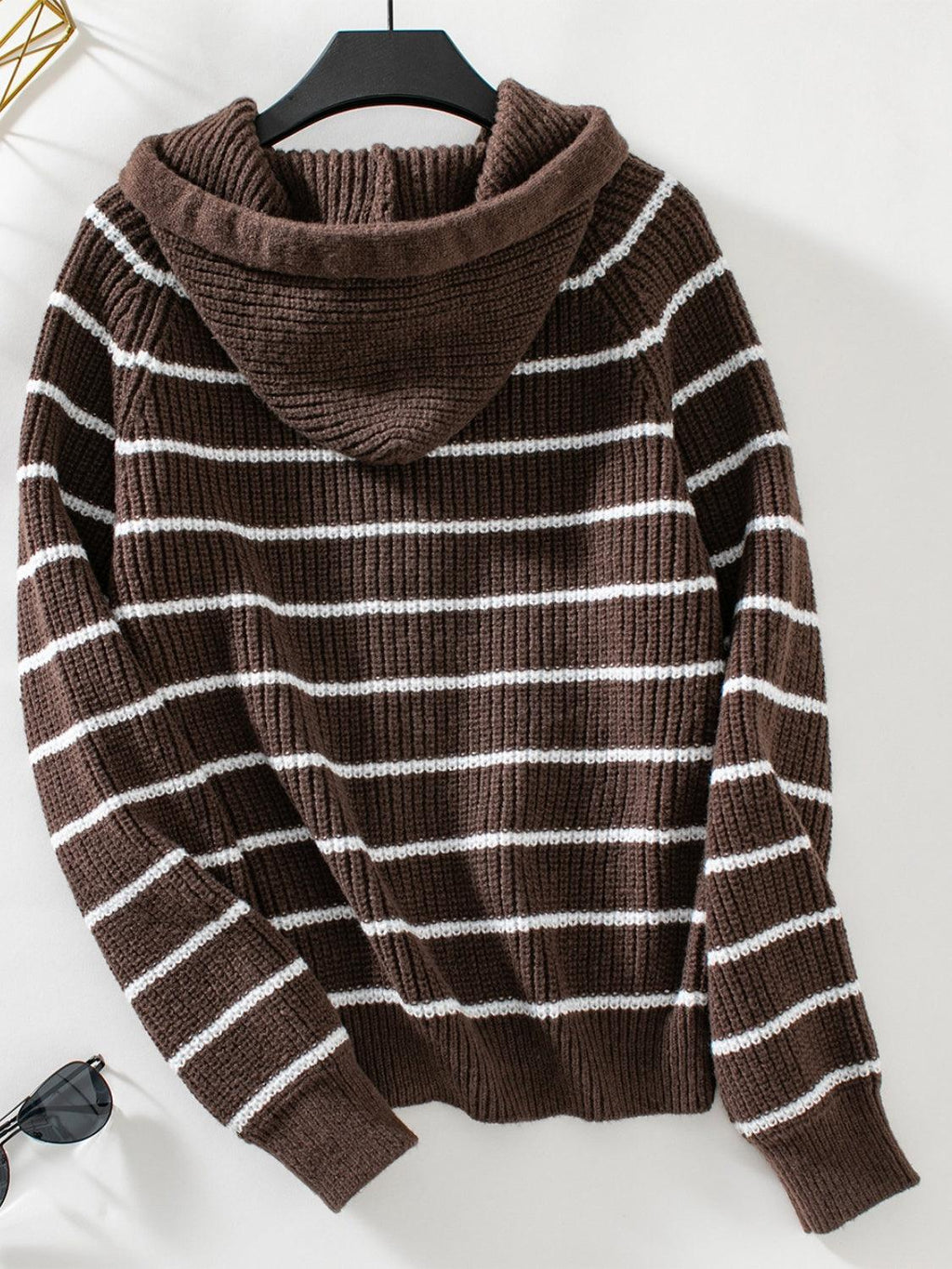 Striped Cardigan Button Up Long Sleeve Hooded Knitwear f3e2771b-a8d8-4b25-ae90-7ec67d8b0a8a-Max Trendsi