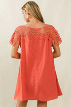 BiBi Dress Crochet Lace Yoke Detailed Wrinkled Short Sleeve f3ebade7c3f043209283df612d7d8830-Max-Origin Trendsi