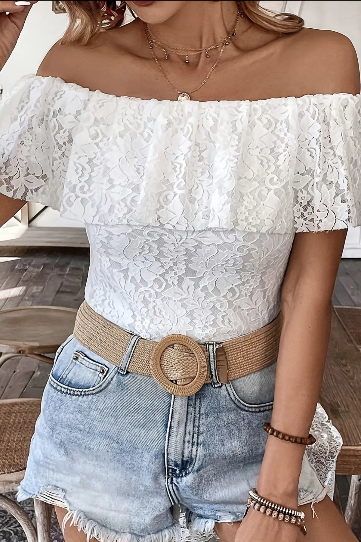 Off Shoulder Blouse White Lace Ruffle Women's Slimming Top f3f90bfb-736c-4e12-9245-7368dd33ffdc-Max-Origin Trendsi