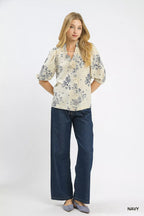 Umgee Womens Blouse Navy Floral Embroidered Top with Ruffle Trim Short Sleeve f3fe24a6-13b7-465c-a825-f7a60df043d7-Max-Origin Trendsi
