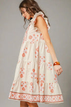Umgee Mini Dress Floral Coral Printed Tie Neck Ruffle Cap Sleeve f4108ab7-69e7-428a-8fff-62b1d0dd904c-Max-Origin Trendsi