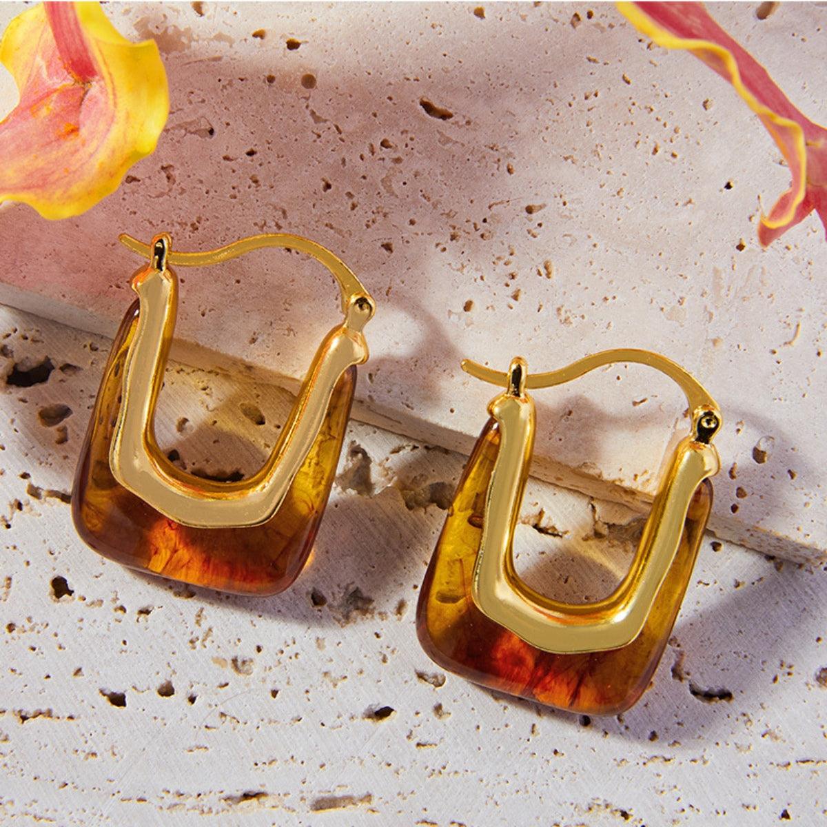 Resin Copper U Shape Earrings 18K gold-plated Jewelry f415e171-daf4-4a63-a571-28fa312116ce-Max Trendsi