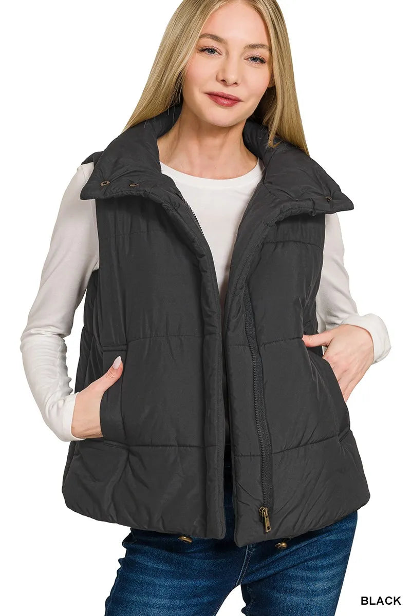 Zenana Womens Vest Coat Black Quilted High Neck Zip-Up Outwear f4161c3a2aa948159bace7bd664fee01-Max-Origin Trendsi