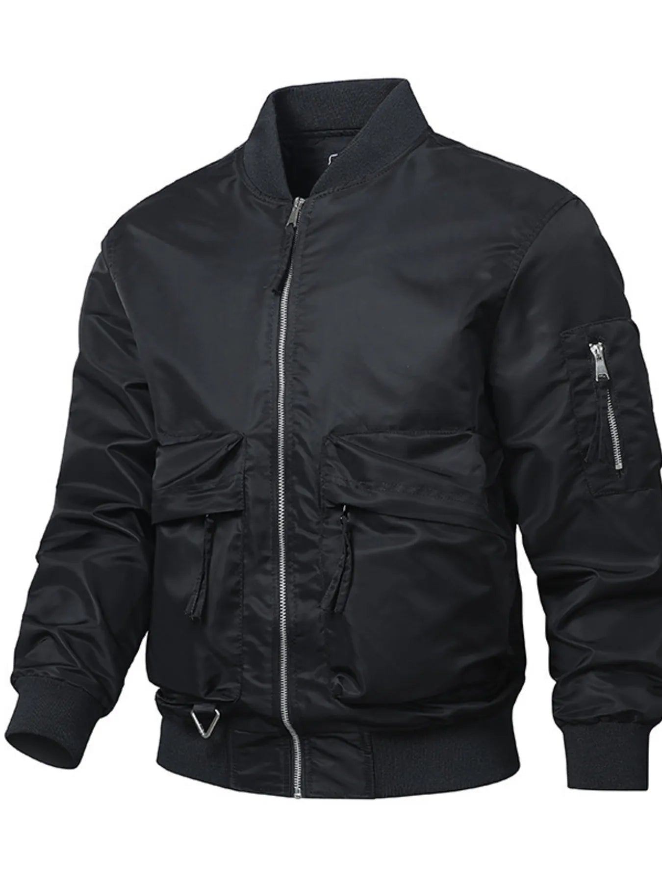 Men's Bomber Jacket Zip Up Long Sleeve Pocketed Outwear M-4XL Black f449fb9264864491bee745e0658a8b83-Max-Origin Trendsi