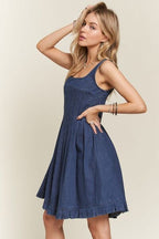 ADORA Denim Dress Smocked Back Square Neck Strappy Pleated f44f675f-f0c1-4384-8030-50ecccd8264c-Min Trendsi