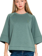 Zenana Scuba Pullover with 3/4 Bell Sleeves