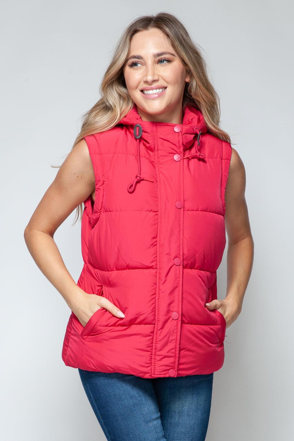 Hooded Vest Snobbish Snap and Zip Closure Pocketed Sleeveless Red Magenta f45c07eb-a368-46dc-9152-89c74fe082d5-Max Trendsi