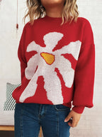 Women's Sweater Flower Dropped Shoulder Knit Long Sleeve Pullover f460bc0a3716459cb738e4bb3de2dffe-Max-Origin Trendsi
