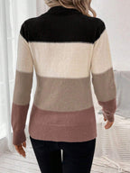 Striped Sweater Color Block Mock Neck Long Sleeve Soft Knitwear f472dce6-fe41-44b5-86f9-ab064a7e2660-Max Trendsi