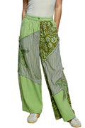 POL Striped Floral Patchwork Wide-Leg Pants with Large Side Star Patch