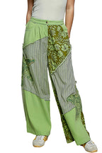 POL Striped Floral Patchwork Wide-Leg Pants with Large Side Star Patch