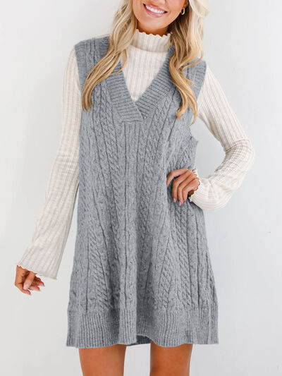 Lovelet Sweater Dress Mini V Neck Sleevless Cable Knit Overall f48d0b58-787e-4129-b5f4-63ee49db7166-Min Trendsi