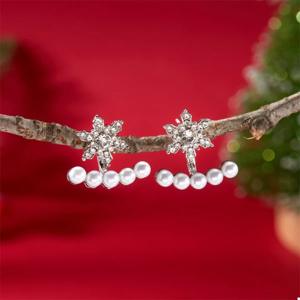 Christmas Earrings Snowflake Pearl 18K Gold-Plated Rhinestone f48fca79-8166-4db5-b4fc-4c9abaa2ad15-Max-Origin Trendsi