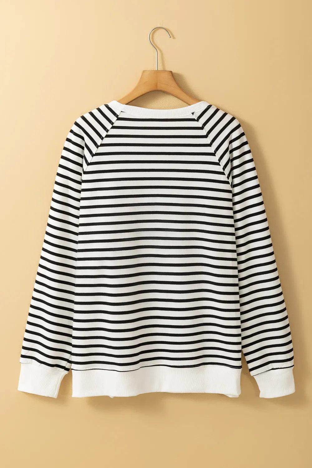 Slit Striped Sweatshirt Round Neck Long Sleeve Oversized Top f496d795-817b-4f75-82f9-02444395ffc6-Max Trendsi