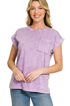 Zenana Halo Snow Washed Cuffed Short Sleeve T-Shirt
