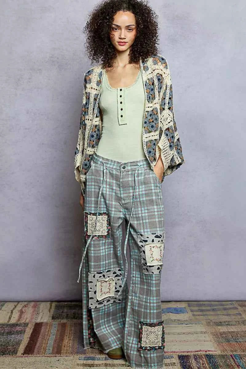 POL Crochet Cardigan Charcoal Multi Floral Open Front Knit Top f49de927-73ca-4e17-adcd-394a61eaeb91-Max-Origin Trendsi