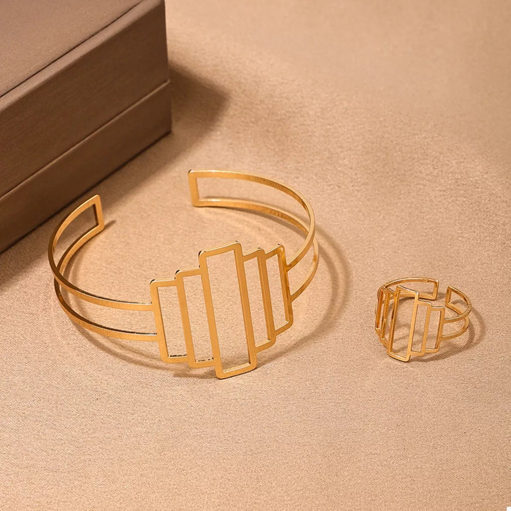 Open Bracelet and Ring Jewelry Set 18K Gold-Plated Gold 2 Pcs f4a8649f-bc32-46d6-b338-44c7147afe3e-Max-Origin Trendsi
