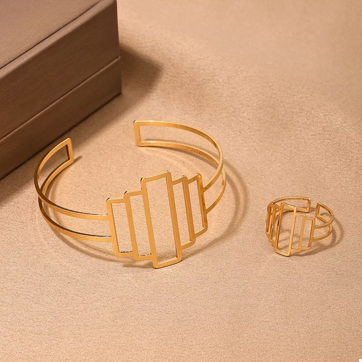 Open Bracelet and Ring Jewelry Set 18K Gold-Plated Gold 2 Pcs f4a8649f-bc32-46d6-b338-44c7147afe3e-Max-Origin Trendsi