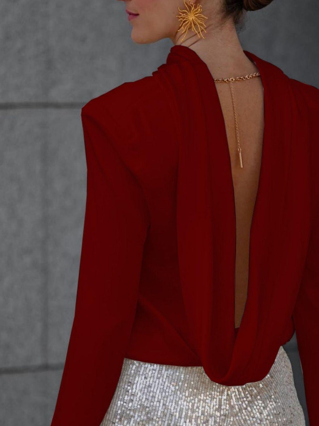 Women Blouse Backless Cowl Neck Long Sleeve Elegant Party OYL Tops f4b81964-54dc-49a9-a6d4-0ad790eb6a1f-Max Trendsi