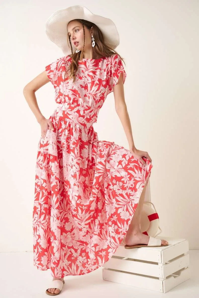 Mittoshop Top and Skirt Set Coral Tropical Print Ruffled Maxi Floral f4b96714e6374c87a697d3c25babede1-Max-Origin Trendsi
