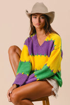BiBi Womens Sweater Mardi Gras Stripes Stitch Detail Knit Pullover f4bf7ceb1f0a49dd9a72f1f1858cafea-Max-Origin Trendsi