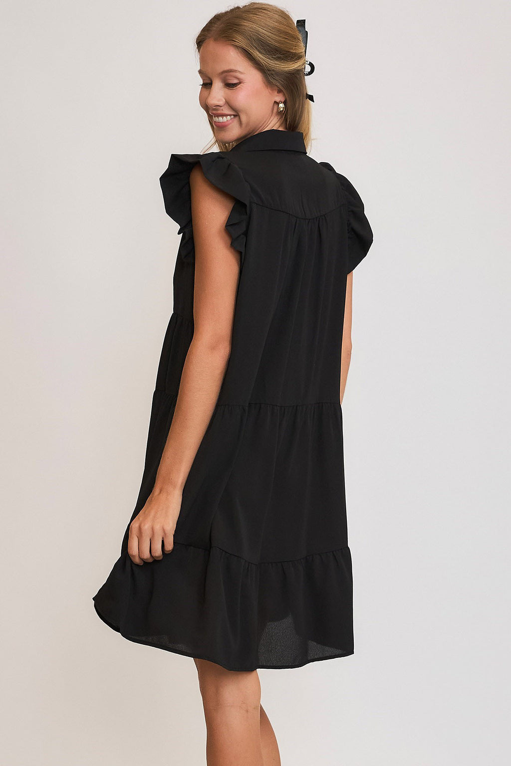 Umgee Mini Dress Black Ruffle Cap Sleeve Johnny Collar Tiered f4c5c144-71f3-4ac6-a958-1269e1aebfb5-Max Trendsi
