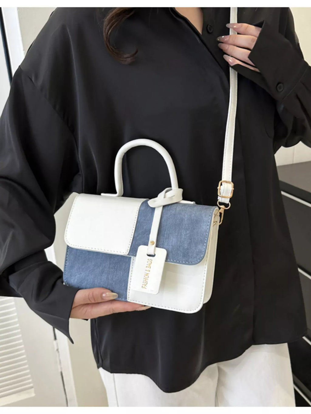 Womens Crossbody Bag Small Pu Leather Two-Tone Plaid Flap Handbag f4cdffbc0c0845159d283871c853ab6c-Max-Origin Trendsi