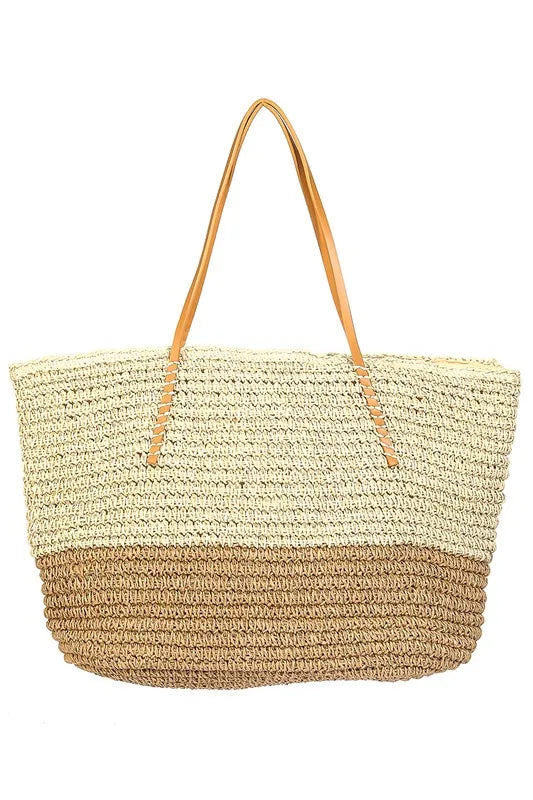 Fame Accessories Straw Tote Bag Braided Tan Khaki Beach Large Handbags f4f5ba24659549a6bfe0cfb16c6bfc2a-Max-Origin Trendsi